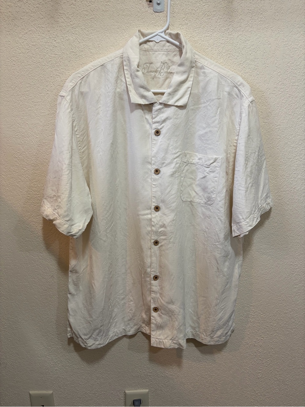Tommy Bahama Men’s XL 100% Silk White Tonal Palm Jacquard Camp Shirt